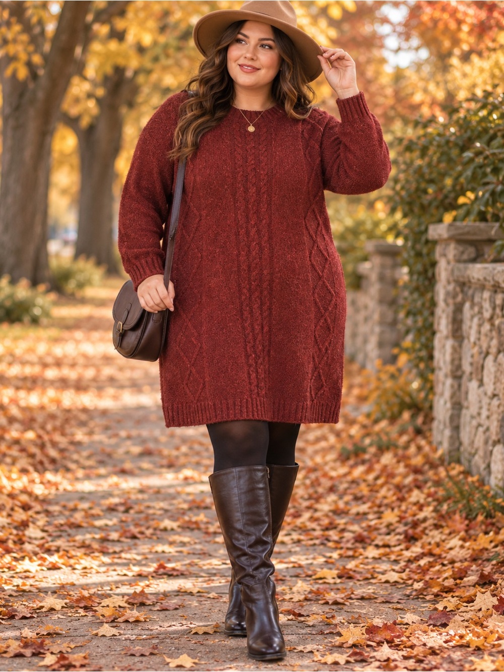 Dreamers by Debut Burgundy Cable Knit Sweater Dress Cozy Fall Tunic